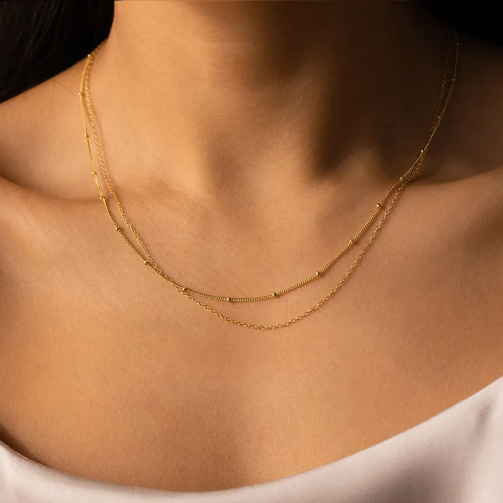 Dainty Gold Filled Layered Chain Choker Necklace Women Non Tarnish Ladies Stainless Steel Beaded Necklace Jewelry