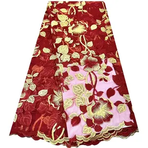 Yeni gazlı bez çift renk büyük çiçek tül dantel kumaş