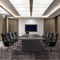 Table de Conférence et Chaises Noires Géantes Extensibles de Guangzhou pour Bureau, Carrée, 10-20 Places, 3M, Épaisseur 50mm
