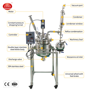 Réacteur de laboratoire chauffé sous vide en acier inoxydable à double enveloppe en verre, 10L, 20L, 30L, avec agitateur, pour usage en laboratoire - Product Image 5
