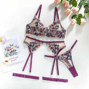 New Fashion Embroidery Sexy Women's Underwear <b>Perspective</b> Temptation Four Piece Set Women's Sexy Underwear Women's Clothing - Product Image 5