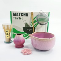 Bol à matcha en céramique rose brossée, cuit au four, de style japonais, avec accessoires variés, coffret cadeau élégant, Dehuaperfect Tea