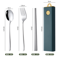 Ensemble d'ustensiles de voyage avec étui en acier inoxydable cuillère fourchette baguettes Portable en acier inoxydable Camping voyage couverts ensemble