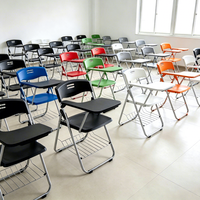 Chaise d'école pliable moderne en plastique avec tablette d'écriture et rangement, mobilier de conférence