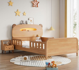 Letto singolo in legno di faggio dal design moderno per bambini e bambine, con sponde di sicurezza e box gioco per neonati - Product Image 5