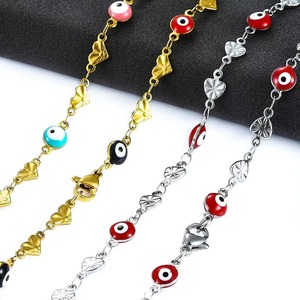 สร้อยคอสแตนเลสสตีลขนาด 6 มม. สำหรับผู้หญิง สีทอง ลายหัวใจแบบนูน พร้อมจี้รูปตาปีศาจแบบตุรกี ประดับลูกปัดโลหะ สร้อยคอแบบโชคเกอร์ - Product Image 3