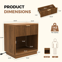 Nakas Kayu Modern Multi-Fungsi Ramah Lingkungan dengan Lampu LED Sensor, Port Pengisian Daya, Penyimpanan Terbuka, dan Desain Beralur untuk Perabot Kamar Tidur