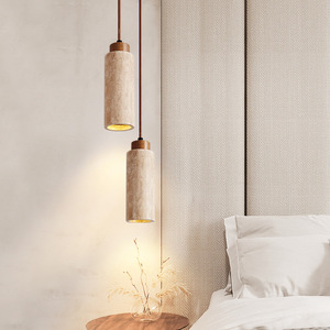 Lustre suspendu en bois de style Wabi-sabi avec LED, design créatif et unique, idéal pour bar, comptoir, chambre d'hôtes, chevet, petit luminaire vintage - Product Image 1