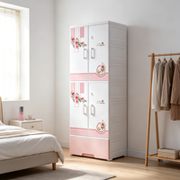 Armoire pour bébé en plastique PP 50*38*145cm, 3 étages, double porte, armoire de rangement pour enfants avec tiroir, armoire pour vêtements et jouets pour enfants