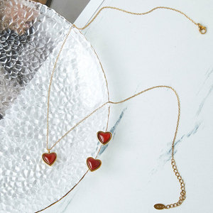 <b>Waterproof</b> 316l Stainless Steel Custom 18k Gold Plated Heart Ruby Agate Necklace Earrings <b>Set</b> Jewelry <b>Sets</b> for Women - Product Image 1