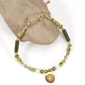 Collar de piedra de jade verde oliva natural para mujeres y hombres, cristal curativo, energía, piedra de ágata verde, joyería, Gargantilla con cuentas, venta al por mayor - Product Image 2