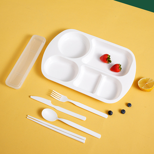 Sinh thái thân thiện thức ăn nhanh món ăn rơm lúa mì trường ăn trưa thực phẩm phục vụ khay với 5 Divider mẫu giáo tấm - Product Image 5