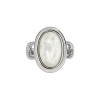 Bague ovale personnalisée en nacre, en argent sterling 925 plaqué rhodium, design moderne avec sertissage clos, pour fabricant de bijoux en gros
