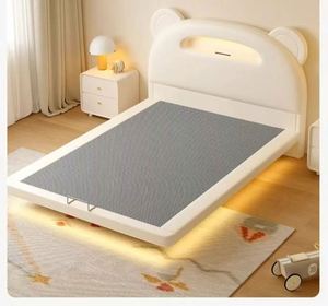 Cartoon Bear <b>Floating</b> Comfortable Kids Daybed Cream Color Modern Solid Wood <b>Frame</b> Full Size Bedroom for Girls Boys - Product Image 5