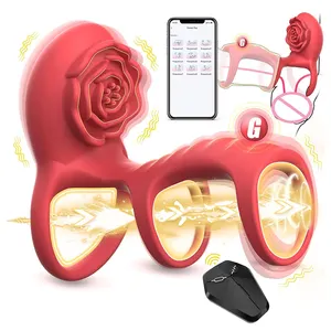 Rose Vibrierender Cock Ring Sexspielzeug für Erwachsene mit Klitoris G-Punkt Penis Ring Vibrator Fernbedienung 9 Vibrationen Weibliches Geschlechts-Spielzeug