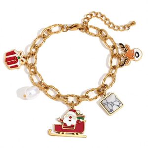 Joyería de Navidad esmalte Santa Claus encanto pulsera empalme hecho a mano cadena pulsera joyería de acero inoxidable - Product Image 5