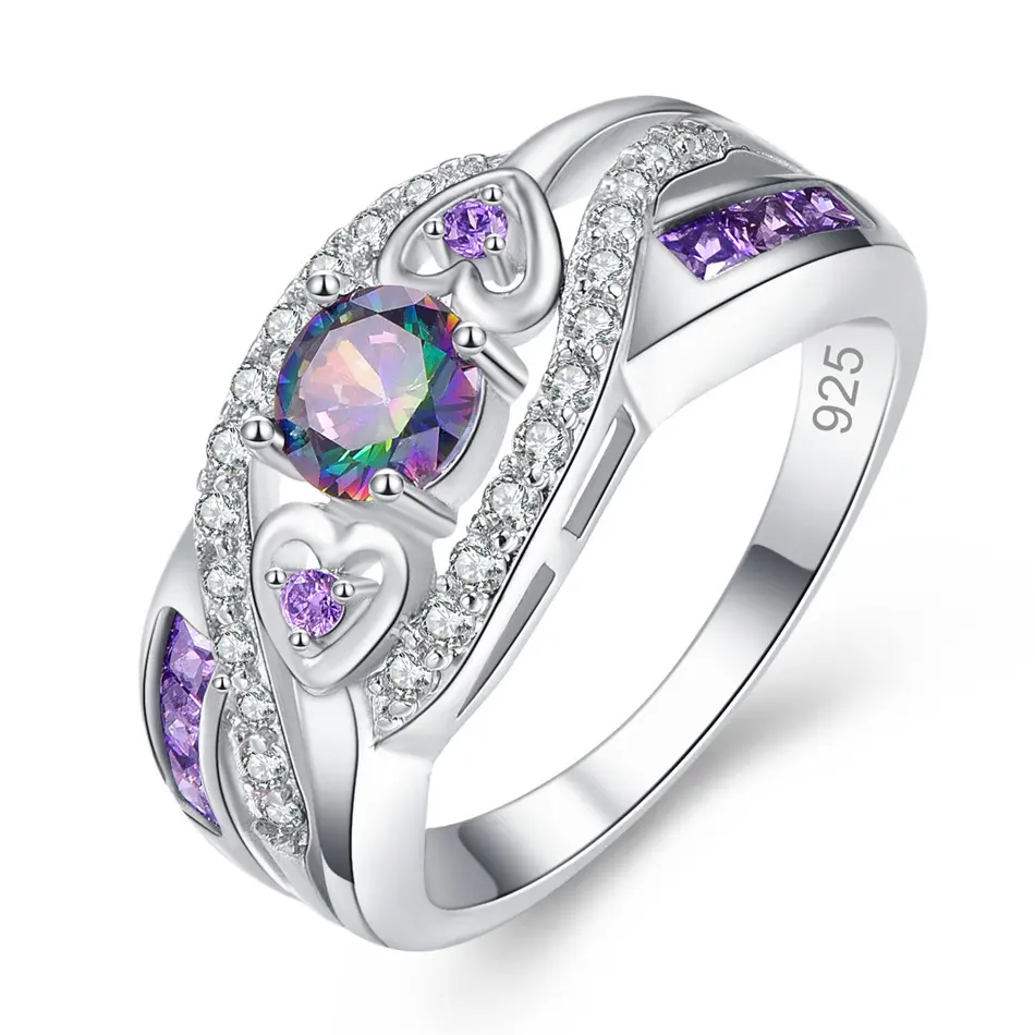 Colorful CZ 925 Sterling Silver Rings Size 6 7 8 9 10 For Women Fashion Jewelry Party Gift Wholesale
