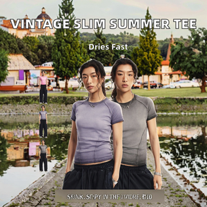 T-shirt décontracté pour femme, imprimé vintage, été, coupe ajustée, manches courtes, col rond, broderie de logo, tissu tricoté 100% fibre de bambou, rapide - Product Image 2