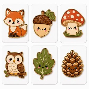 Imán de nevera esmaltado Kawaii con diseño de bosque, zorro, hongo, búho, hoja de roble, piña, estilo Cottagecore, juego de imanes metálicos - Product Image 6