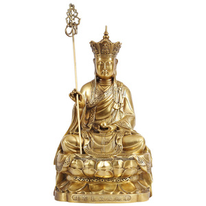 Statue de Bodhisattva Ksitigarbha en laiton assis sur un lotus, ornement de bureau fait main de Tongling - Product Image 4