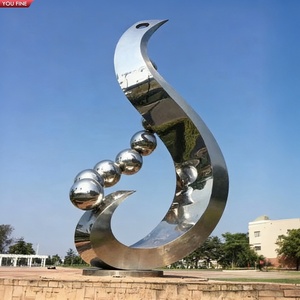 Sculpture sphérique abstraite YOUFINE en acier inoxydable poli, art moderne <span class=keywords><strong>rond</strong></span> - Product Image 2