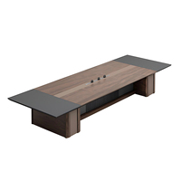 Table de conférence moderne de 94 à 236 pouces de large (8 à 19,5 pieds) pour 6 à 18 personnes avec structure en acier et bois massif