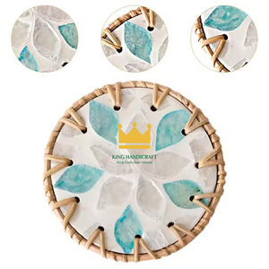 Nouveau design moderne écologique nacre rotin sous-verre incrustation ronde avec coloré pour la vaisselle de restaurant en gros en vrac - Product Image 2
