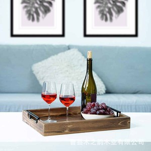 Wooden Rectangular Serving <b>Tray</b> With Handles For <b>Tea</b> Coffee Snacks Breakfast Hotel Use - Product Image 1