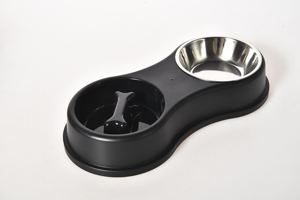 Grosir kualitas tinggi bentuk tulang plastik hitam mangkuk anjing pengumpan hewan peliharaan dengan mangkuk baja tahan karat - Product Image 3