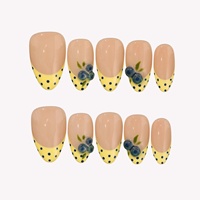 Ongles en acrylique à pression en forme d'amande avec motifs à pois et myrtilles 3D, estampage doré personnalisable et vernis brillant/mat, certifiés CE