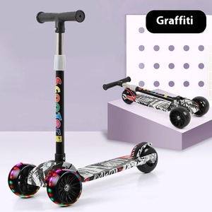 Unisex tự hành có thể gập lại đá Scooter bền nhựa thiết kế với Graffiti cho trẻ em 2-6 chân xe tay ga - Product Image 3