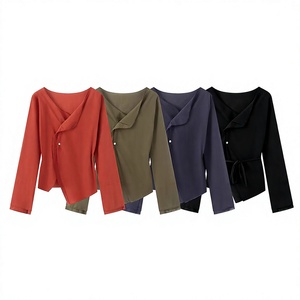 <b>Women</b> Simple Vintage Wrap <b>Blouse</b> V-neck <b>Long</b> Sleeve Solid Color Casual Woven Shirt Polyester Spring Summer - Product Image 3