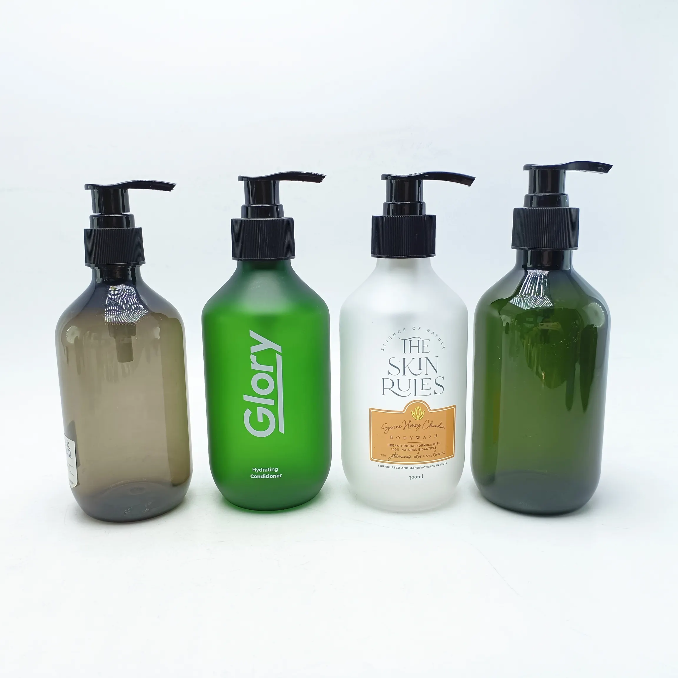 Wholesale Matte Green Grey PET shampoo pump plastic lotion Liquid Soap bottles 250ml 300ml 500ml for Personal Care Packaging PB