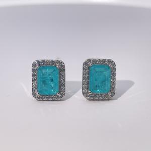Tianyu Gems Women's Classic Luxury <b>Stud</b> <b>Earrings</b> with Green Emerald-Cut Cubic Zircon Gold-Plated Brass - Product Image 1