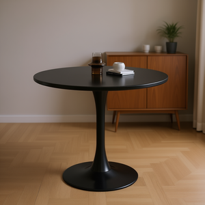Mesa de Comedor Redonda Moderna DB con Tapa de MDF y Base de Acero, Diseño Tulipán Negro, Ensamblada, para 4 Personas, Muebles para el Hogar - Product Image 2