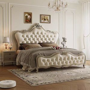 Cama Tapizada de Estilo Francés de 1.8 m, Estructura de Cama de Madera Tamaño Queen con Cabecera Acolchada, Muebles de Dormitorio Principal de Lujo - Product Image 3