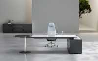 Bureau de direction contemporain avec table d'extension ronde en verre réglable en hauteur