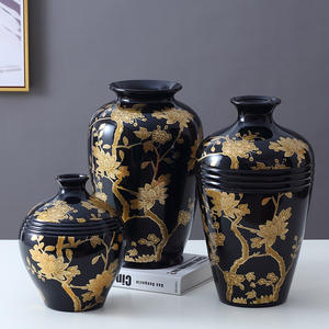 काले सफेद सोने के नए चीनी हल्के लक्जरी बड़े फूल vase प्राचीन घरेलू सजावट सिरेमिक बर्तन ves। - Product Image 5
