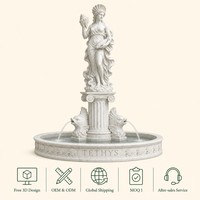 Fontaine en marbre grec Iolta, statue de déesse, motif fleur et lune, avec colonne cygne, pour villa, hôtel, jardin, parc, propriété
