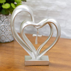 Hochzeits gebet Christliche Dekorationen für Zuhause Ostern Jesus Resin Entwined Hearts Cross Statue - Product Image 3