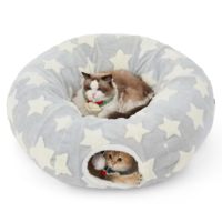 Lit tunnel pour chat Starmoon, pour chat d'intérieur, jouets tunnel en forme de beignet pour chats petits et grands, avec coussin circulaire lavable