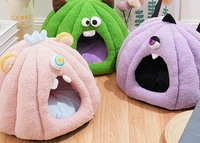 Nouveau Lit pour Chat en Peluche Chaud en Forme de Monstre d'Halloween, Nid de Sommeil Universel Lavable pour Quatre Saisons, Idéal pour Petits et Moyens Animaux