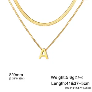 Myshape Collier de lettres initiales pour femmes en acier inoxydable double couche chaîne serpent A-Z Alphabet Jewelry Party Valentine's Day - Product Image 6