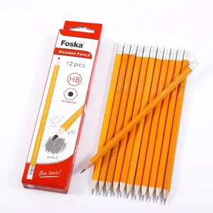 Foska 12 ชิ้นชนิดบรรจุกล่อง Borrador De Lapiz หกเหลี่ยม HB วาดร่างไม้มาตรฐานสีเหลืองเหลาดินสอยางลบ - Product Image 1