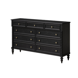 Commode moderne européenne en bois de chêne blanc FAS de haute qualité avec pieds en forme de boule noirs, neuf tiroirs, finition noir brun - Product Image 3