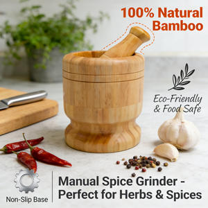 Juego de Mortero y Pilón de Madera, Molinillo <span class=keywords><strong>Natural</strong></span> para Especias, Hierbas, Ajo y <span class=keywords><strong>Pastillas</strong></span>, Herramienta de Preparación de Alimentos para Cocina con Recipiente de Molienda Resistente - Product Image 3