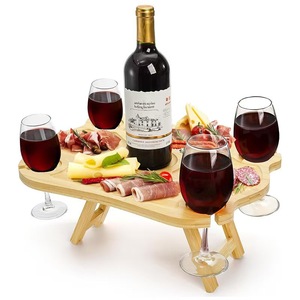 Table de pique-nique pliante en bambou avec porte-verres à vin, plateau en bois portable pour le camping, la plage et la maison - Product Image 1