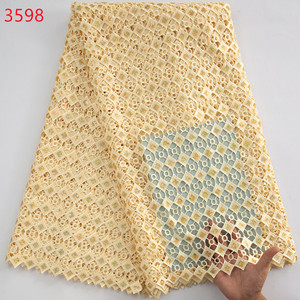 3598 Cordón de <span class=keywords><strong>guipur</strong></span> de buena calidad con lentejuelas NewStyle tela de encaje Soluble en agua africana para coser vestidos <span class=keywords><strong>Midi</strong></span> de fiesta de lujo - Product Image 3