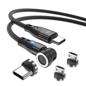 Cable DE DATOS magnético de rotación 540, 3 en 1 Cable magnético, Cable de USB-C PD 60W, carga rápida tipo C a tipo C, compatible con transferencia de datos - Product Image 2