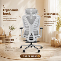 Chaise de bureau ergonomique en maille, dossier haut, pivotante, appui-tête réglable 3D, accoudoirs réglables 3D, support lombaire, base chromée